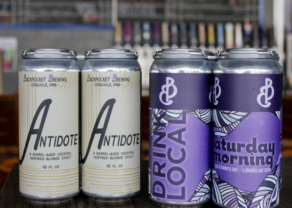 BackpocketBrew's tweet image. Available tomorrow in the Coralville Taproom, Antidote: BA Blonde Stout and Staurday Morning: Grape &amp;amp; Blueberry Smoothie Sour! Place your orders online now at backpocketbrewing.square.site/s/order