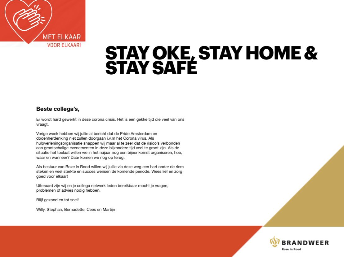 #zorgvoorelkaar #stayhome #staysafe #doeslief #brandweer #rozeinrood