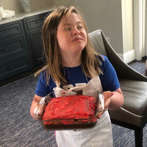 Kate loves to bake! Her favorite baking project is to make cupcakes for her friends to enjoy after soccer games. Today she is baking a cake for her dad to enjoy during this crazy time! We want to see your stay home activities.  Tag <a href="/DSCommunitySea/">Down Syndrome Community (DSC)</a> #dscpugetsound #community