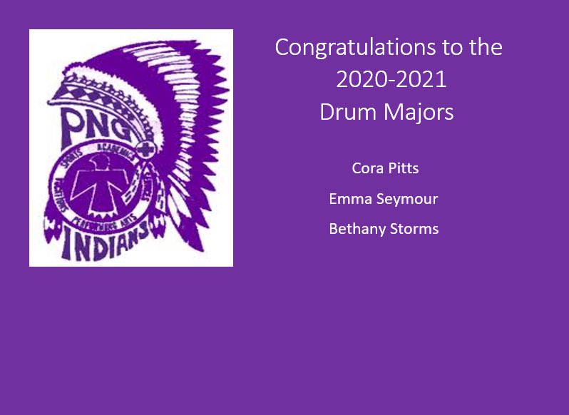CONGRATS TO OUR 2020-21 PURPLE PRIDE BAND DRUM MAJORS!! WE CAN ALMOST HEAR ‘CHEROKEE’ BEING PLAYED ON FRIDAY NIGHTS!!

💜💜💜💜💜

#PNGproud #NDNPress