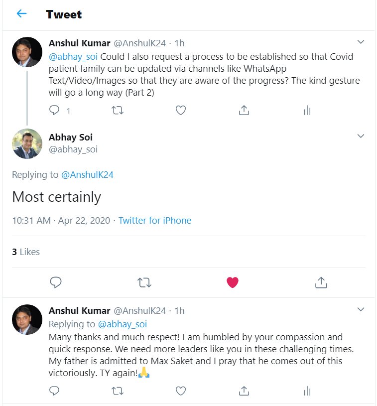 AnshulK24's tweet photo. @abhay_soi @MaxHealthcare Saket-Kindly update the status for patient Shri A.K.Sinha (Max patient id  EHPG.848187). Our family is in panic mode as we seek updates &amp; no response has been provided after the repeated requests. Kindly get in touch with Smt. Namita Sinha. 🙏@abhay_soi @ankdext https://t.co/JXn2bFhbef