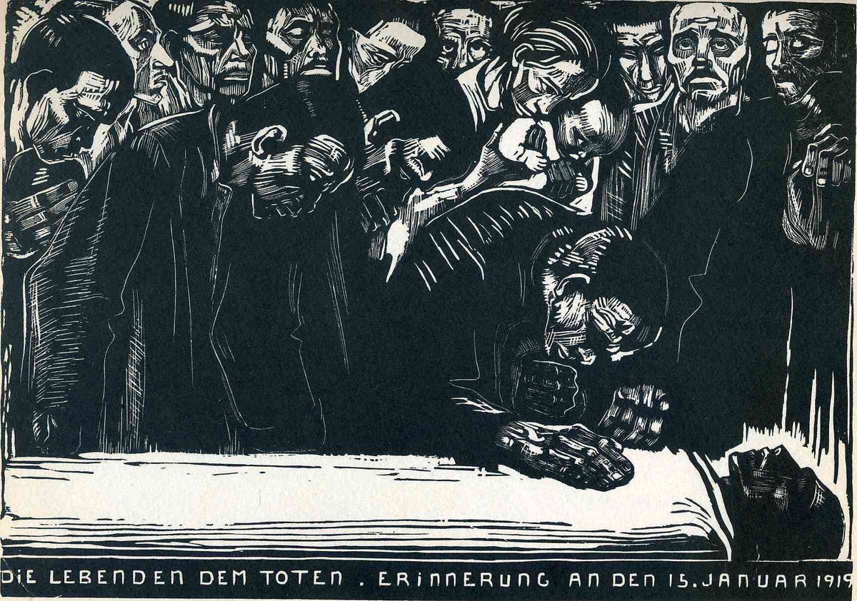 As a committed socialist & pacifist Kollwitz created a memorial sheet for Karl Liebknecht (1919). Soon after she was appointed professor of the Prussian Academy of Arts. She then produced the War Cycle (1922-23), pictured is The Widow