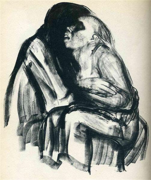 The Far Right forced Kollwitz to resign her professorship & she started on her Death Cycle including The Call of Death (self-portrait), Young Girl in the Lap of Death & Death Seizing a Woman (1934). It’s hard not to see these as symbolic of the collapse of German civilisation