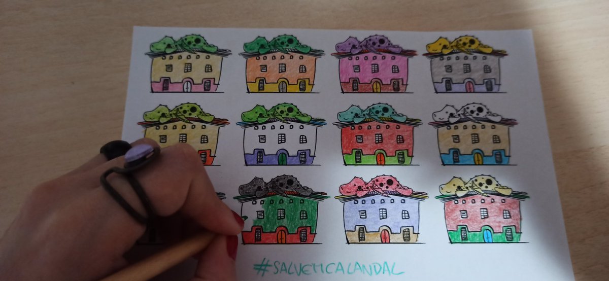 Goizti's tweet photo. A casa estem pintant els #dracs de Ca l'Andal per #SantJordiCalAndal #santjordi2020🌹🐉📚 Animeu-vos i pinteu-los vosaltres també!
#SalvemCalAndal #calandalenlluita #CaLAndal @salvemcalandal #Badalona https://t.co/42oSzuW9uz