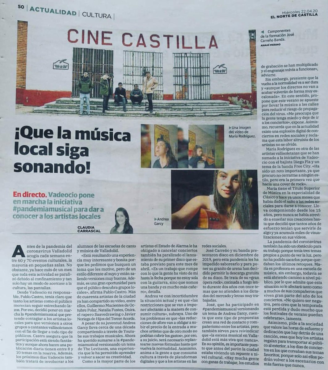 Hoy <a href="/nortecastilla/">El Norte de Castilla</a> se hace eco de nuestra #pandemiamusical... Bueno, nuestra no. De todos y todas las que estáis participando infectados de la mejor música Pucelana
¿Te animas a mandarnos un cover de un grupo de #Valladolid?