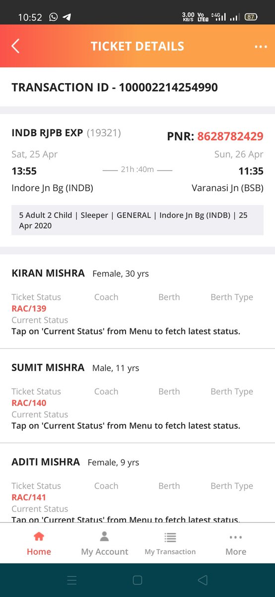 Mishram12's tweet photo. @IRCTCofficial PNR No. 8628782429 Refund not received at my Bank A/C till date. Kindly check &amp; do the needful. https://t.co/STDcId7qk3