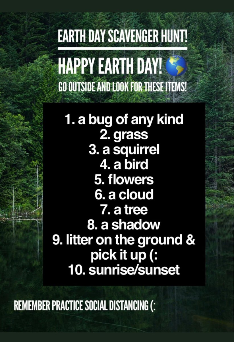 NurseBecky4's tweet photo. Earth Day 🌎 2020! Check out this fun scavenger hunt 🐿🦗🐦🌼🐌🌳🌄🌅☁️ https://t.co/RpTku9VXDC