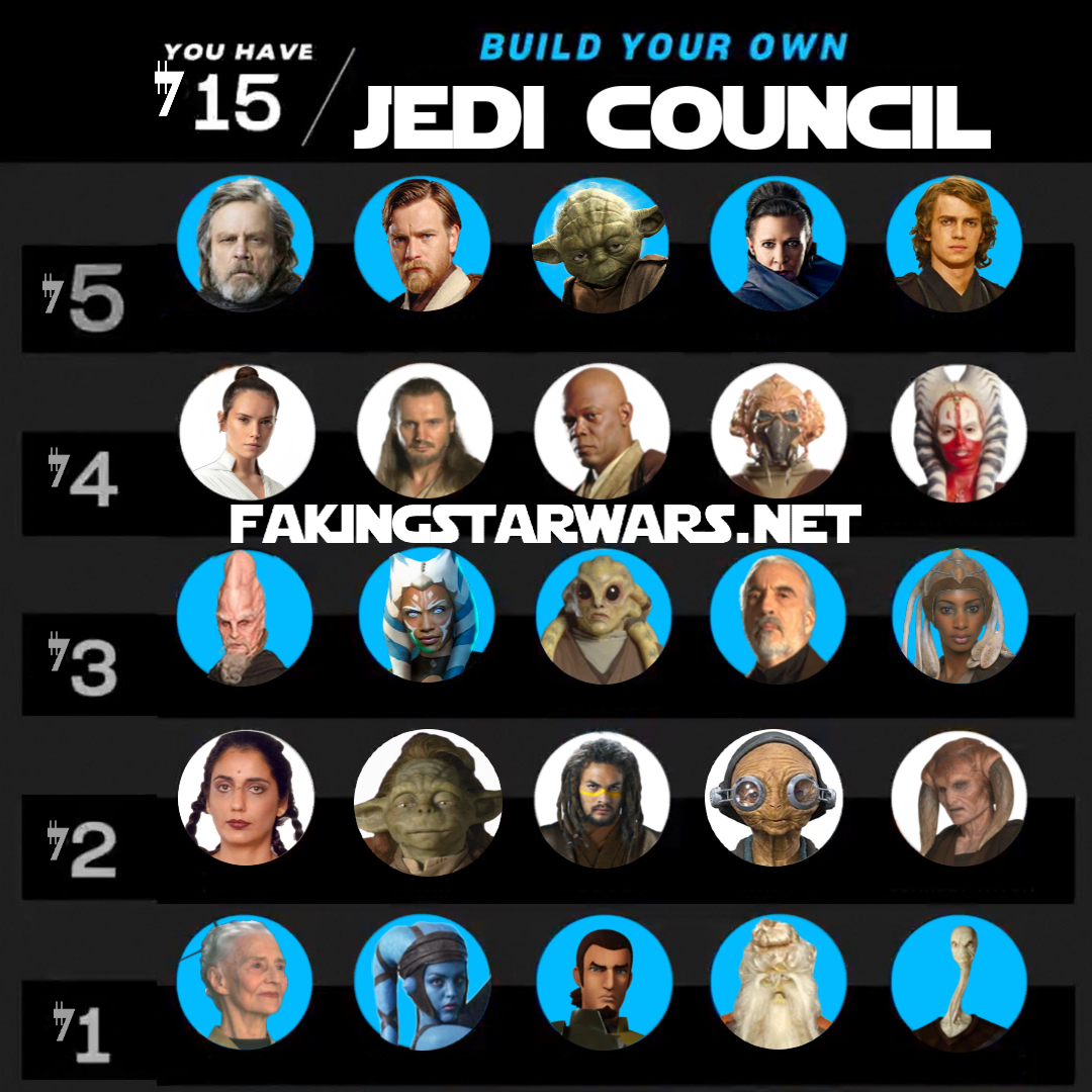 fakingstarwars's tweet photo. Build your own Jedi Council — you have 15 Galactic Credits! Who are you picking? #StarWars #JediCouncil #FakingStarWars @EW https://t.co/U2ehbm1hFf