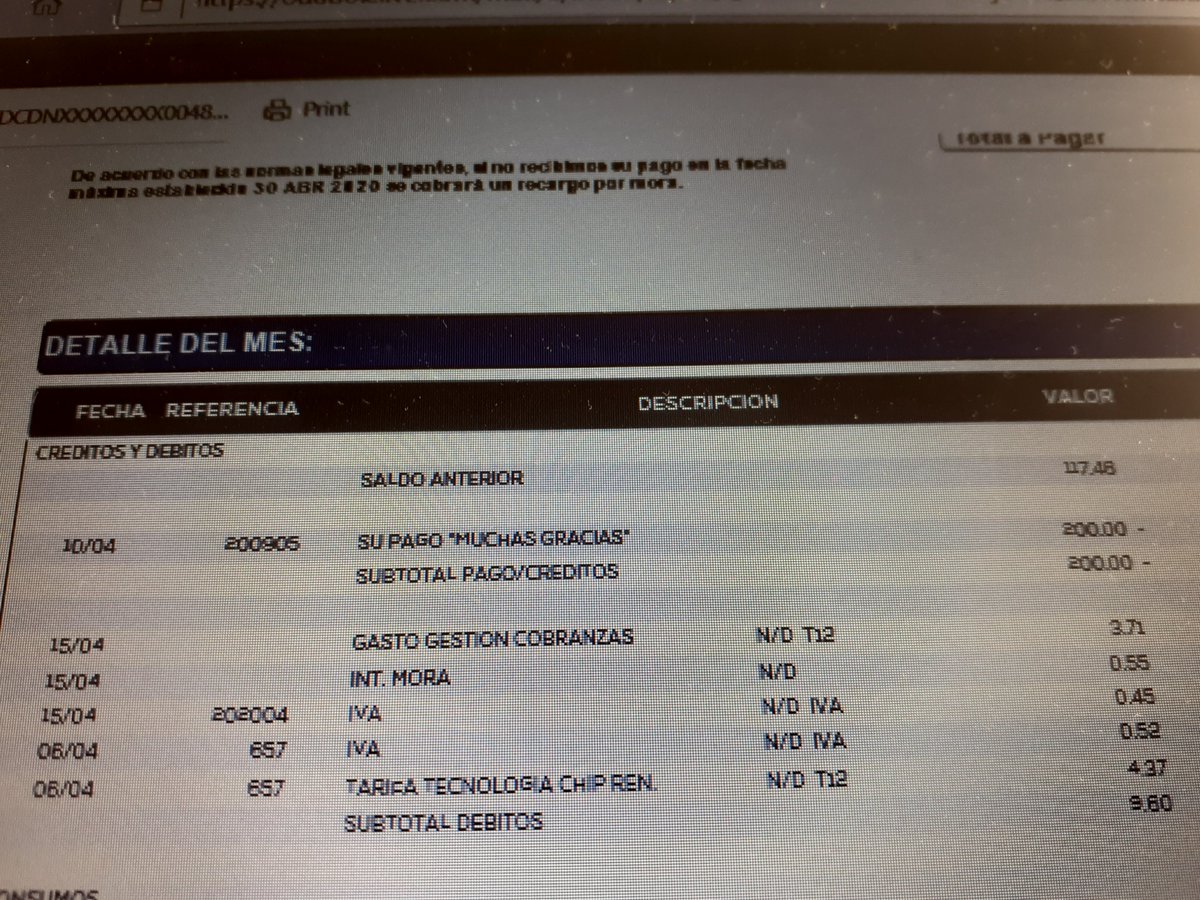 Forajido2018's tweet photo. "Increible pero cierto" Entendí que bancos/tarjetas de crédito no iban a cobrar mora ni gastos por cobranzas. Diners si cobró. Soy una persona de la 3era edad que paga, siempre, antes de fecha de pago. salvo este mes por obvias razones @DinersClubEC @RutaKritica @BancoPichincha https://t.co/6qrESXDYT4