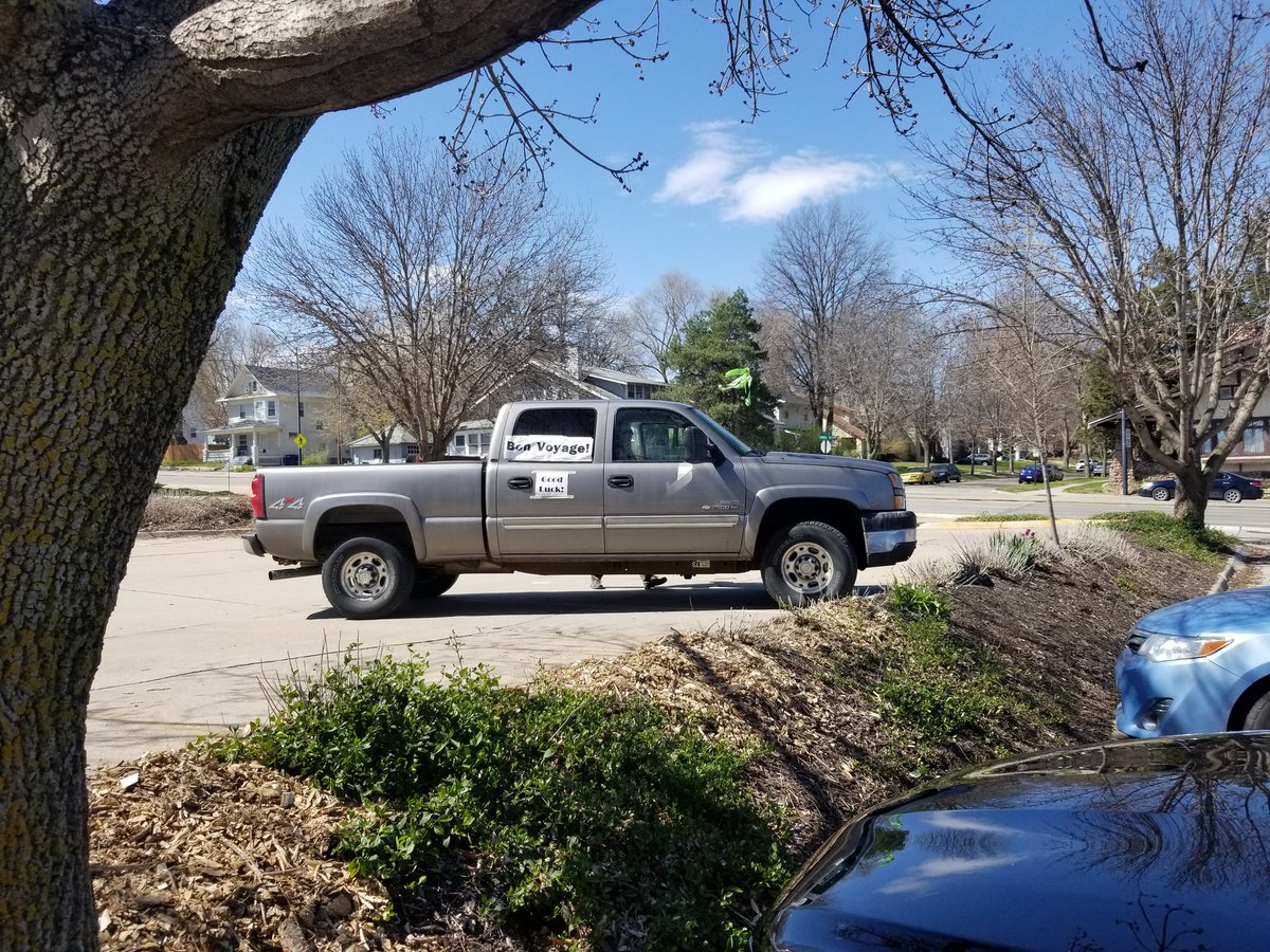 authenticmoi's tweet photo. Maintaining confidentiality is part of my job. Can't confirm or deny the identity of the individuals in these images, let's just say they wouldn't allow a colleague depart to new adventures before closing the one @NECFWRU A drive-by farewell caravan was in order. #BitterSweet https://t.co/L8n5uOLd63