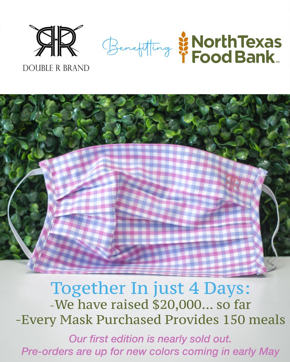 DoubleRBrand's tweet photo. Hi @JennaBushHager! We are making great fashion face masks in Dallas and raising $ for @ntfb! So far we have provided over 60,000 meals! Can you help us spread the word? https://t.co/V9BIbzdZsZ https://t.co/TPJr2wqQqa