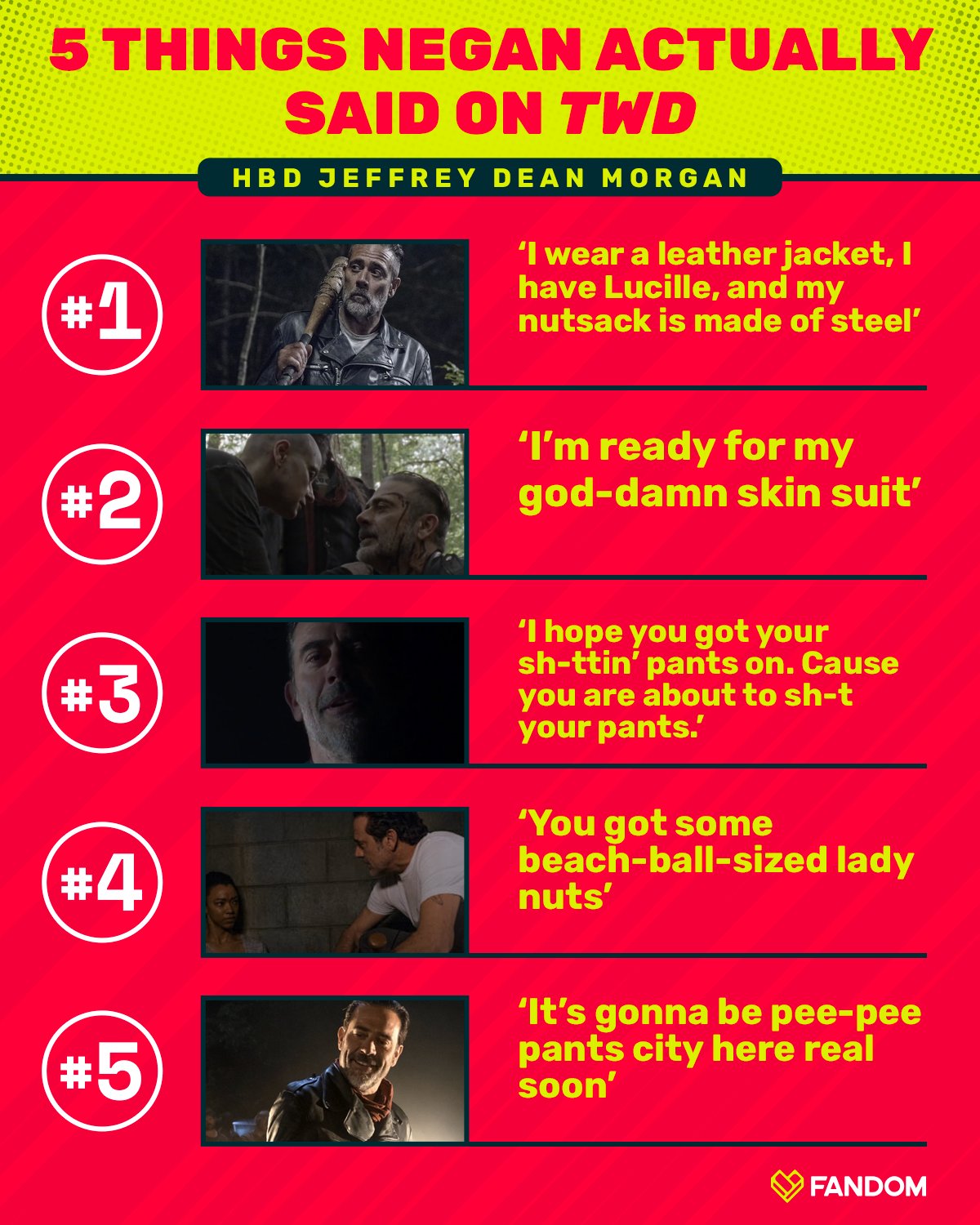 Happy Birthday Jeffrey Dean Morgan  Which of these Negan quotes are you nabbing for your new bio? 