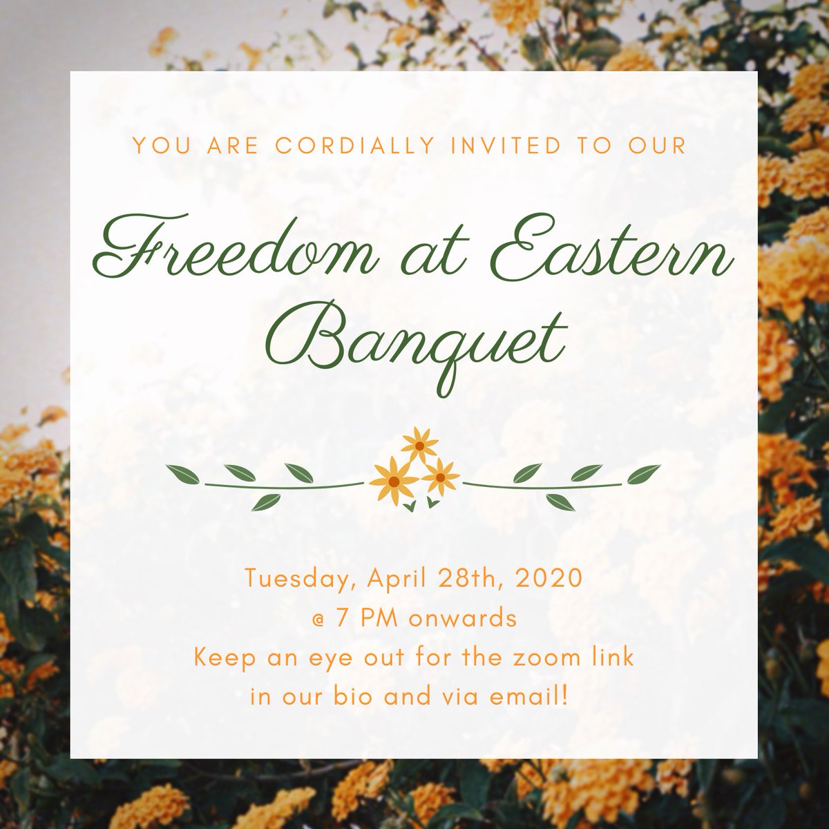 FreedomEastern's tweet image. ✨YOU’RE INVITED!✨ 
Hey everyone! We’d like to cordially invite you to our annual banquet next week! It will be a little different this year as it’ll be held online via zoom but we have a lot of great things planned for it and would love to see your beautiful faces there ☺️💛