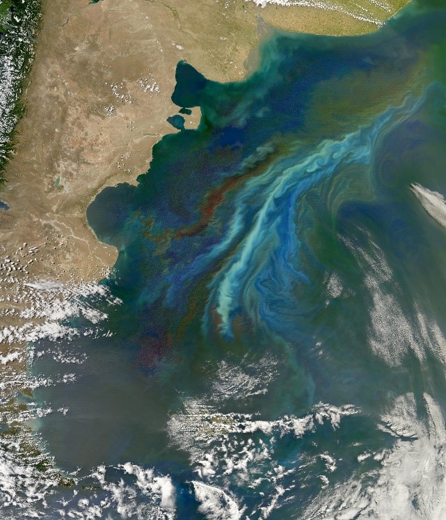 May 2002  We launched Aqua, a  @NASAEarth Science satellite mission with six different Earth-observing instruments to study Earth’s water system. In 2010, the Aqua satellite captured this image of a massive phytoplankton bloom off the Atlantic coast of Patagonia. 