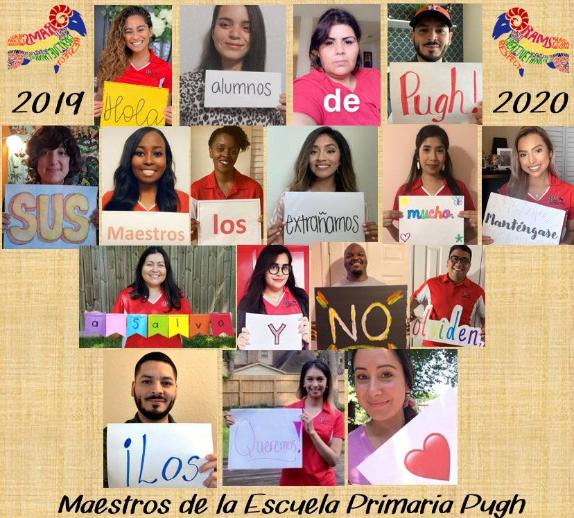 MrsCMontoya's tweet photo. Extrañamos a nuestros alumnos ❤️ We miss our students 💙 #ThePughWay #VirtualLearning #BuildingAcademicExcellence #WeArePugh @PughRamsHISD https://t.co/QxdlpxchqY