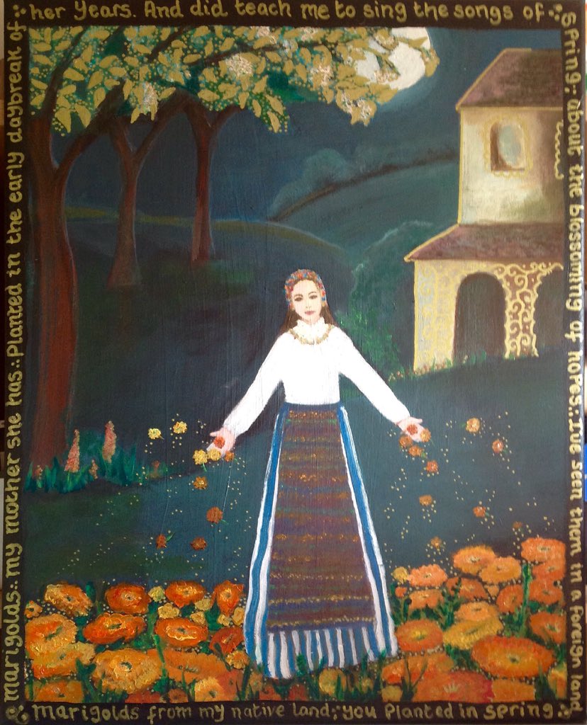 Dimashified's tweet photo. #InspiredByDimash @dimash_official #WeAreOne 
Inspired by the Ukrainian folk song, beautifully sung by #Dimash here's my painting of #Marigolds. 
https://t.co/RdVzD5LNlt https://t.co/BEncByAcuo