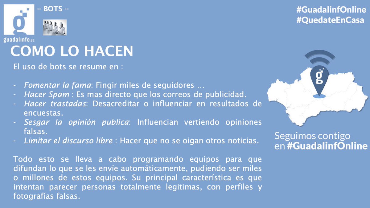 #GuadalinfOnline: Vamos con el asunto de los #Bots y como se utilizan #FakeNews #StopBulos