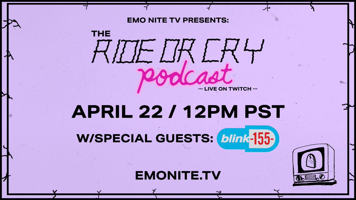 emonitela's tweet photo. today on #emonitetv we welcome @blink155pod to the @rideorcryco podcast. we're live at 12pm pst on https://t.co/52K9qIgTUC https://t.co/w5GxvkzOIz