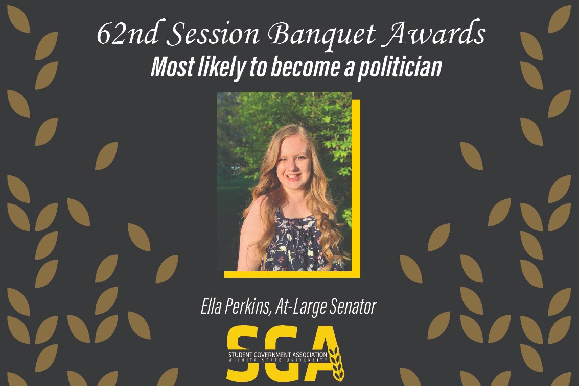 WichitaStateSGA's tweet photo. Next up, we would like to recognize Senators Ella Perkins, Grant Day, Michael Brown and Rija Khan for their fun personalities and great work this year! Thank you guys!
#WichitaStateSGA https://t.co/a5J7wtT7po