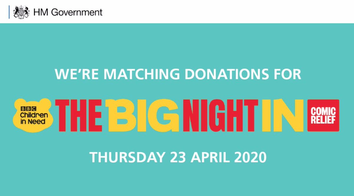 RishiSunak's tweet photo. Weโre proud to be matching your donations to tomorrow nightโs #TheBigNightIn pound for pound.
All funds raised will be split equally between @comicrelief and @BBCCiN. Starts 7pm @BBCOne more info here: https://t.co/tbxc460TEI https://t.co/MaBqNXUHih