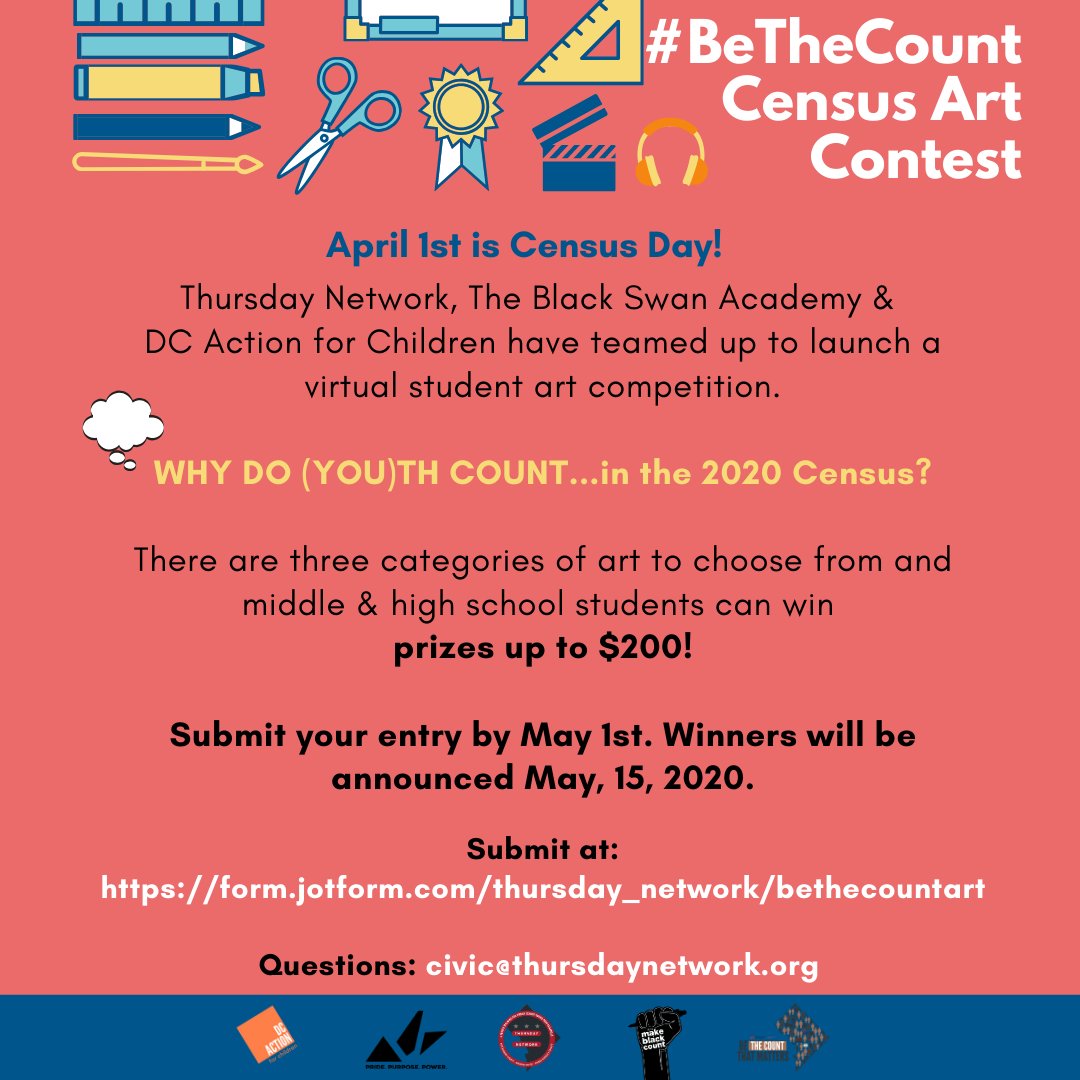 dccensus's tweet photo. Looking for a creative outlet for your kids while they're home? 🎨🖍️
@gwul365's #BeTheCount art contest is open to middle and high school students to create artwork that inspires youth and their families to #GetCountedDC! Visit https://t.co/5SstMvfwsF for more info. https://t.co/zD5o8jNEni
