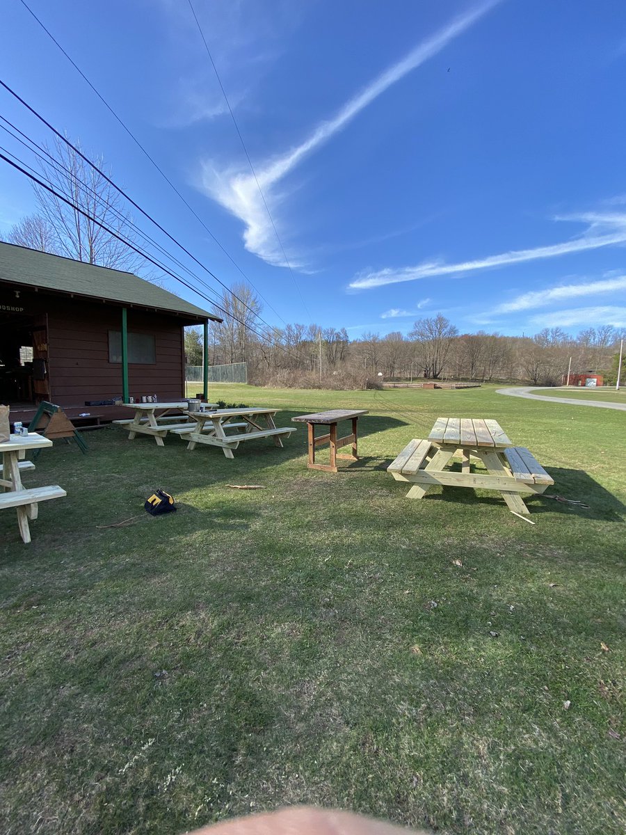 Took some time to assemble our new picnic tables!!