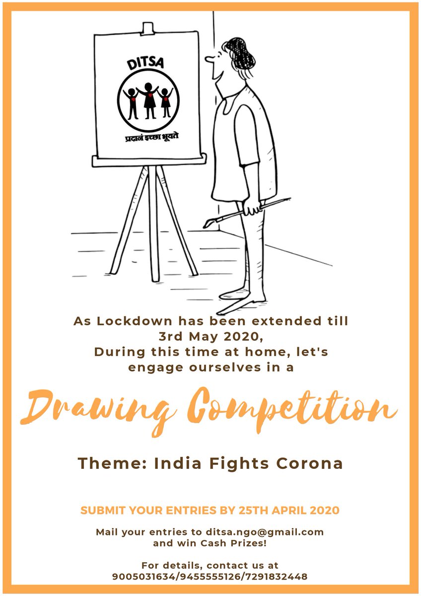 ditsa_ngo's tweet photo. #art #COVID #Covid19India #coronavirus #lockdown #QuarantineAndChill #NGO #ditsa #Competition 

Getting bored? Participate in this competition! https://t.co/1doQrcSuUH