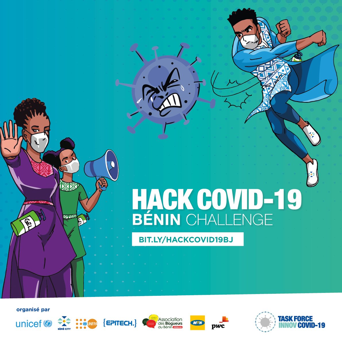 SemeCity's tweet photo. @UNICEF_Benin, #SèmèCity, @EpitechBenin, @ab_benin, fondation @MTNBenin lancent ✅Hack COVID-19 Bénin Challenge✅
🔹Tu en as marre de ce Coronavirus? 
🔹Et si tu participais à ce challenge?
ICI : https://t.co/xHlx7Fy5w7

#hackcovid19bj #innovation4good #team229 #AgirContreCOVID19 https://t.co/UzSyTrUALI