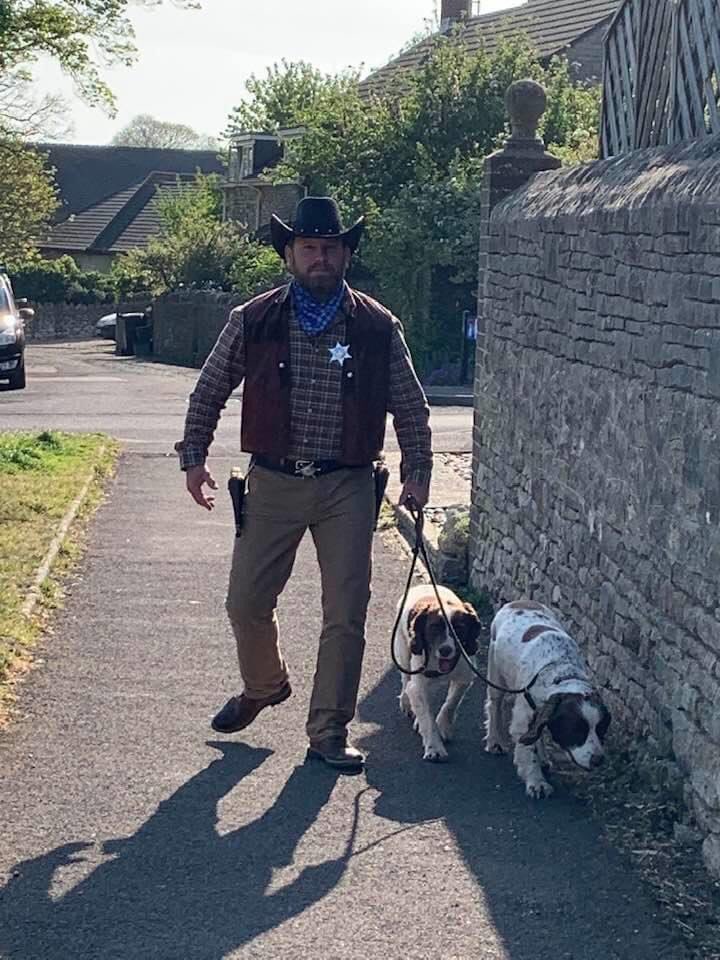 Howdy  Steve’s rootin tootin dog walk today  The Sheriff is in town!