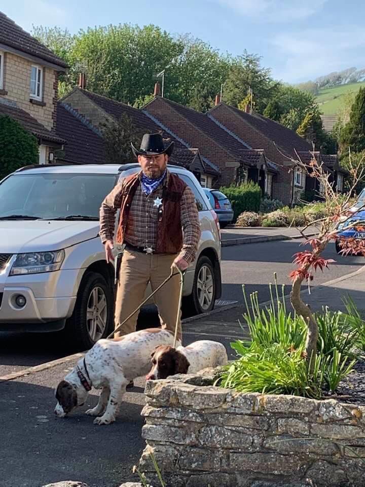Howdy  Steve’s rootin tootin dog walk today  The Sheriff is in town!