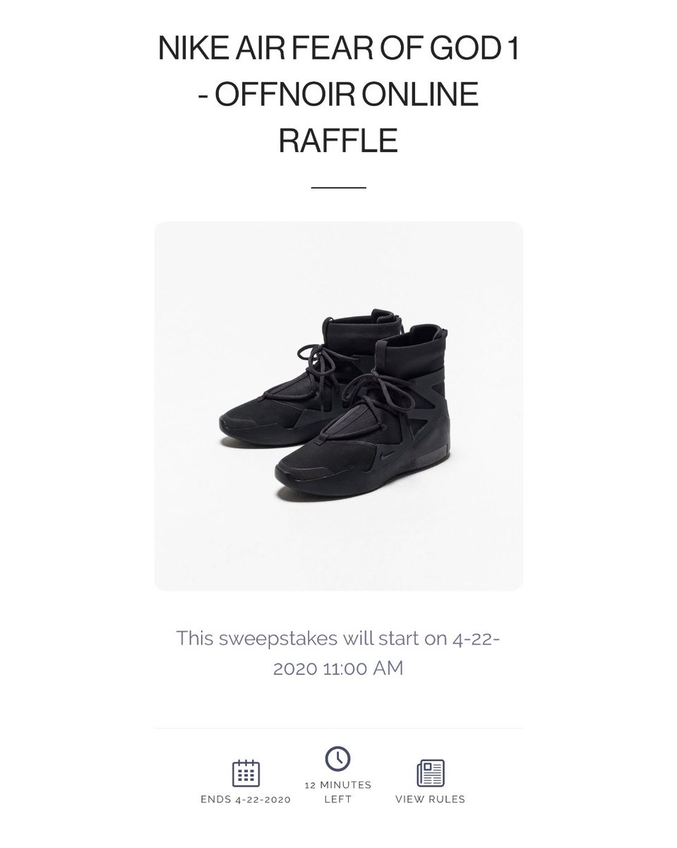 fear of god triple black raffle