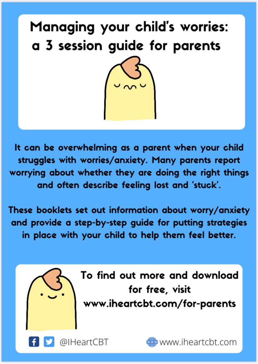 A free set of guides for parents/families to help manage your child’s worries and anxiety 🧠❤️ 

Download here ⬇️

iheartcbt.com/for-parents

#MentalHealthMatters #MentalhealthduringCovid19 #COVID19 #anxiety #worrier #mentalhealth #MentalHealthAwarenessWeek
