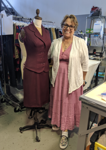 LynPaolo's tweet photo. Our amazing tailor beside one of our fabulous throwbacks suits in process. Do you remember who wore this stylish ensemble on Little Fires Everywhere?
#littlesuitseverywhere #littlefireseverywhere #hellosunshine #simpsonstreet #costumedesign #behindtheseams #custommade https://t.co/Yt9r8N8VQl