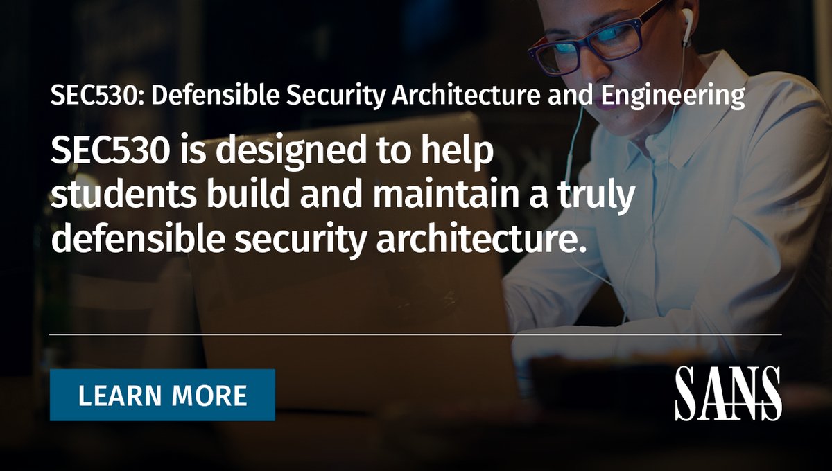 SANSDefense's tweet photo. In-depth #cybersecurity training through #SANSLiveOnline events.

#SEC530 Instructor-Led Training | May 11 | May 27 | June 15 | Full time 1-week and part time 6-week formats available

View more info here: https://t.co/NXDZruXemA

@aboutsecurity @ryananicholson @jcjohnson34 https://t.co/NHVMlN6eNr