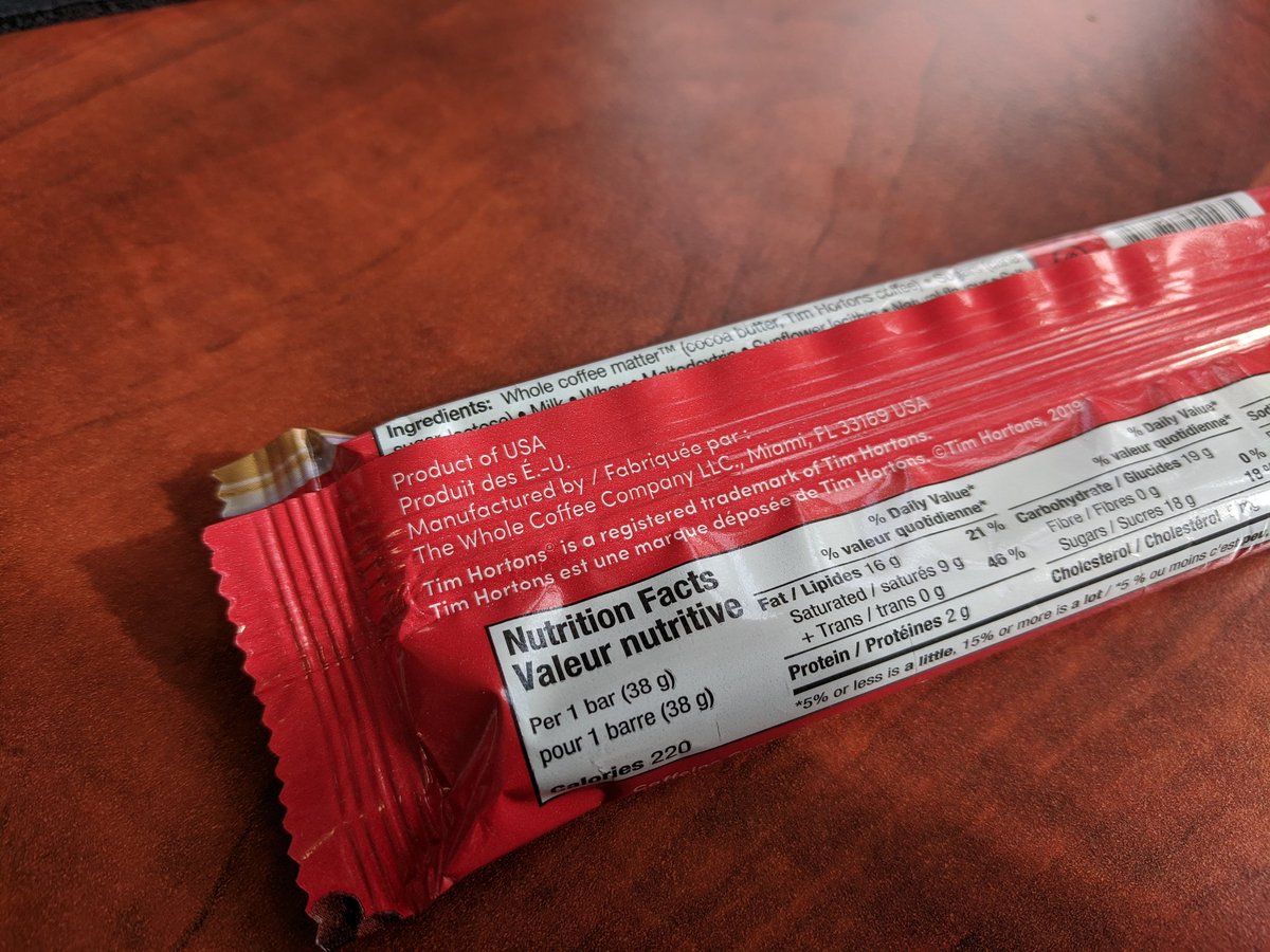 Alrighty, time for some investigative journalism. First off, I just noticed it doesn't actually say "chocolate" on the package (it's a "coffee bar"), the first ingredient is a combo of words I've never seen before ("whole coffee matter") and despite the , it's made in the US.