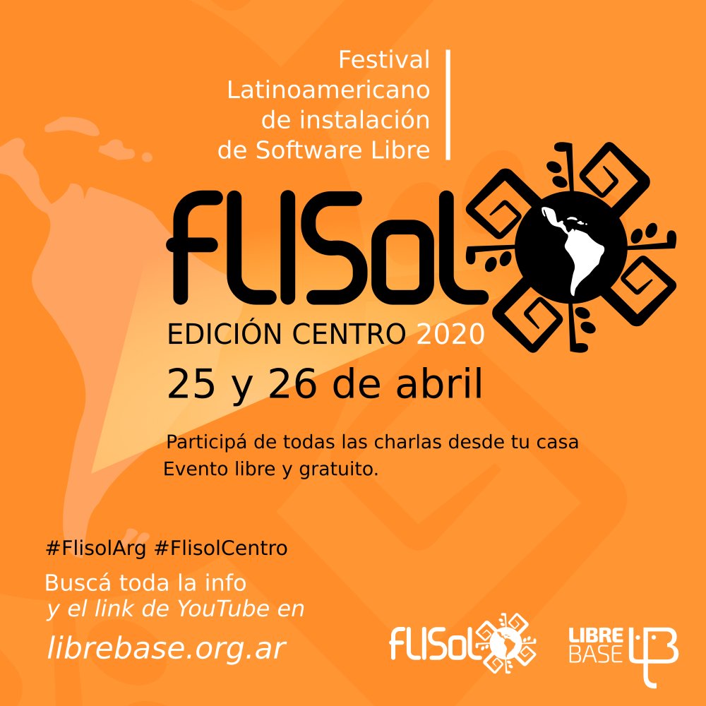 FLISoLCordoba's tweet photo. El próximo Sábado 25 y Domingo 26 de abril podés asistir y participar desde tu casa a seis charlas-debate sobre software y cultura libre en Argentina!!! Aquí el cronograma completo: https://t.co/rK8X98fK9r
#FlisolArg #FlisolCentro #Flisol #SoftwareLibre #CulturaLibre https://t.co/dPgPSkoiwc