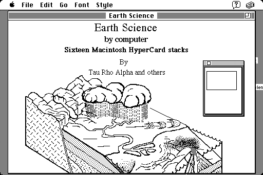 textfiles's tweet photo. Or perhaps you just want a little touch-up information on how the Earth Sciences work. Then this simple Hypercard booting up in an emulated old-school Macintosh will work fine: Earth Science By Computer. https://t.co/dvCPV9bkmg https://t.co/vZKQXvvwO5