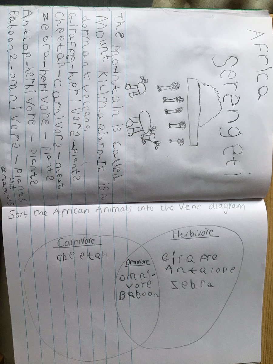 emmasmith1980's tweet photo. @SjfYear We did miss. We found out about the mountain and wrote about it. Holly loved learning what the different African animals liked to eat. We did the Venn diagram too. X https://t.co/XUnk1T3mvq