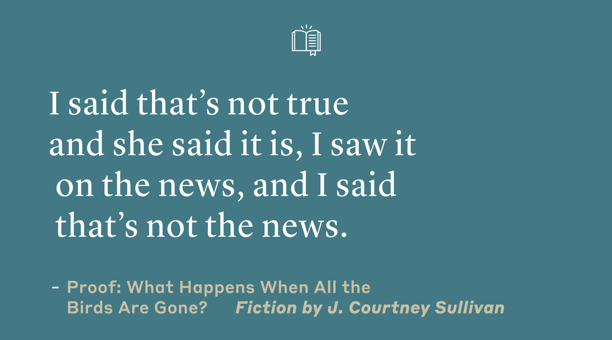 NowChronicles's tweet photo. Birds and news. And the news about birds. Three billion have gone missing....
New short fiction from J. Courtney Sullivan, just in time for Earth Day
#EarthDay2020 #Headlinefiction #MissingBirds
@audubonsociety
@jcourtsull
https://t.co/YNizEeiQSr https://t.co/G593DkW4tv