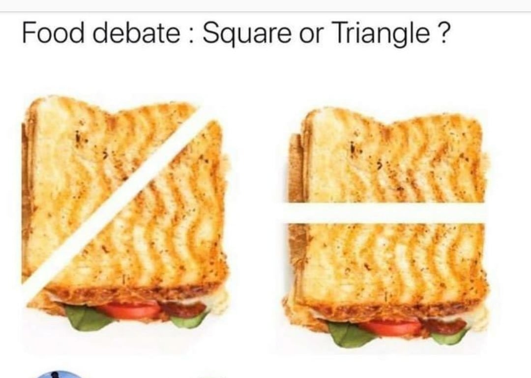 KarenMitchell67's tweet photo. So as a family we debated this today???  I'm a triangle but if pushed with white bread and a tad hung over (never) with bacon and ketchup i would..let me know? https://t.co/xhVbMi239B