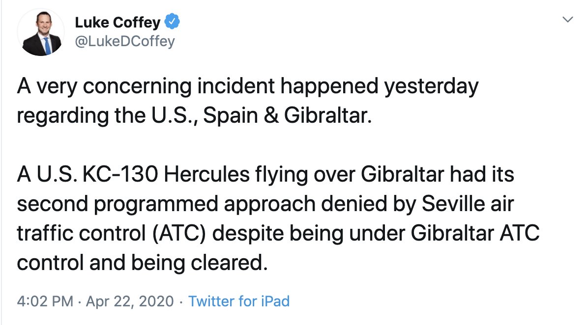 GBCNewsroom's tweet image. US political advisor and army veteran @lukedcoffey has criticised Spain for denying an American Hercules aircraft airspace access to Gibraltar, describing the incident as 'very concerning'.

gbc.gi/news/us-politi…