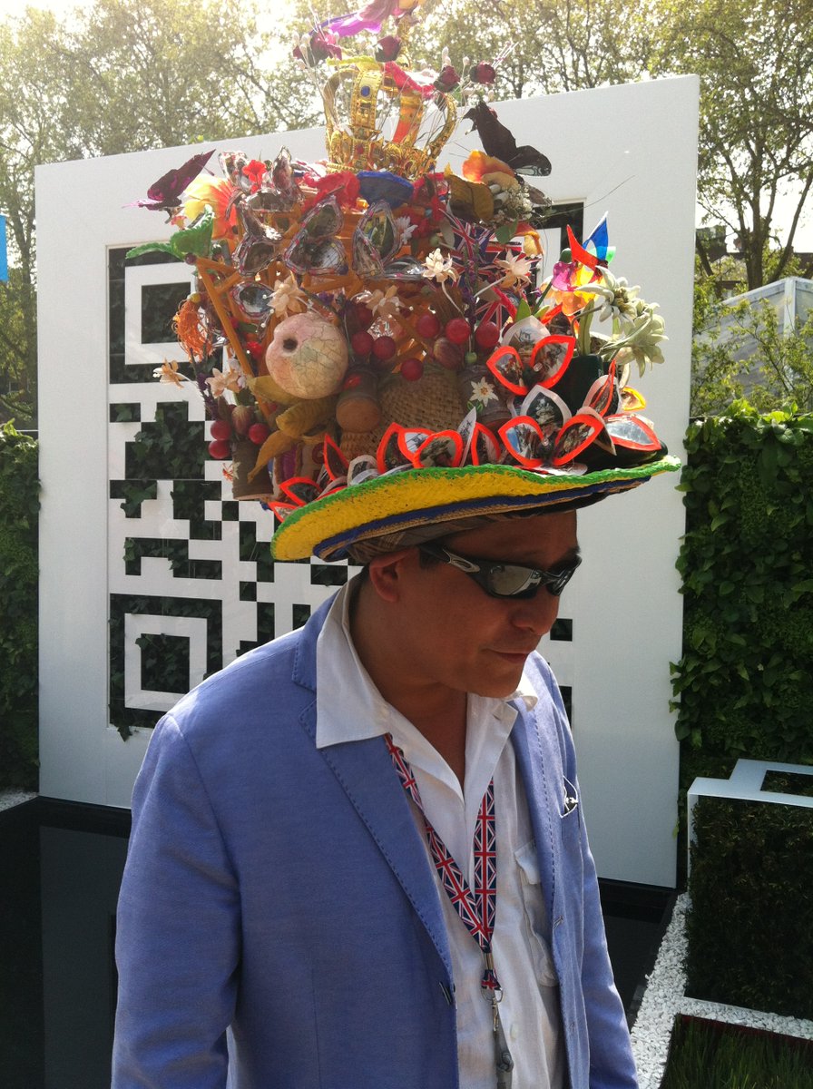 A fabulously dressed visitor on our 2012 Show Garden at Chelsea Flower Show...