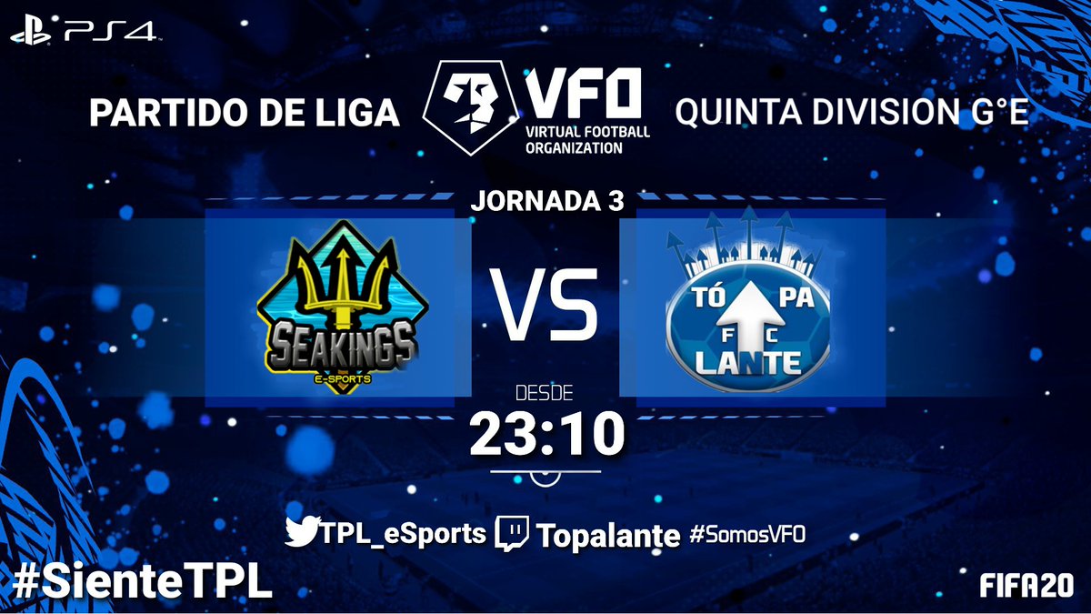 Volvemos a viajar fuera de casa... NADIE DIJO QUE IBA SER FACIL.
Nos enfrentamos a @SeakingsV.

¡FUERZA CHAVALES! 

🎮 #PS4
🆚️ @SeakingsV
🏆 <a href="/VFOspain_ps/">VFOspain PS</a>
⏰ 23:10
📺 twitch.tv/topalante?sr=a

#SienteTPL