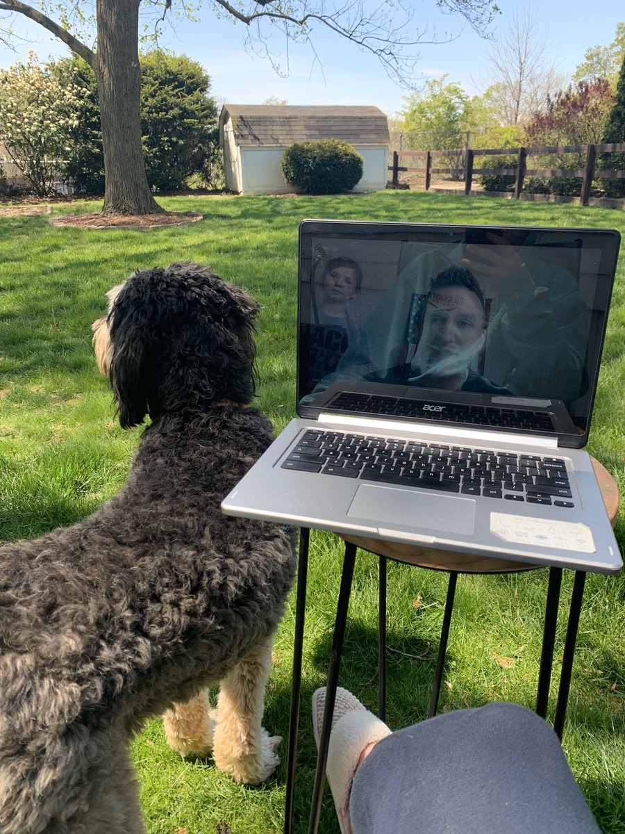 AvesKOverbeck's tweet photo. What better way to watch Greene School announcements with my students than being outside! Loved hearing all of the cool ideas my kids have to celebrate #EarthDay https://t.co/HgpMEmhFrD