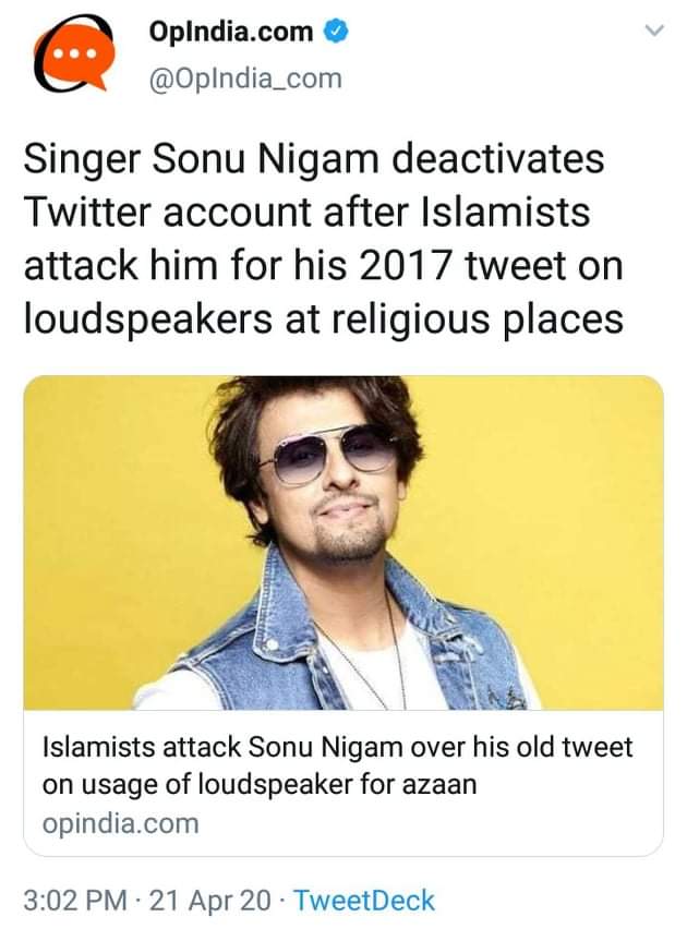 Capt_Tipu_Pk's tweet photo. #TimeToBoycottIndia where are you Sonu Nigum?? Why you deactivate Your Twitter account now you are in Dubai and listening five times Azaan Regularly _ Why u r not disturbing in an Islamic Country
Millions shits on your Pathetic dirty face Sonu https://t.co/gP1HAxzwKO