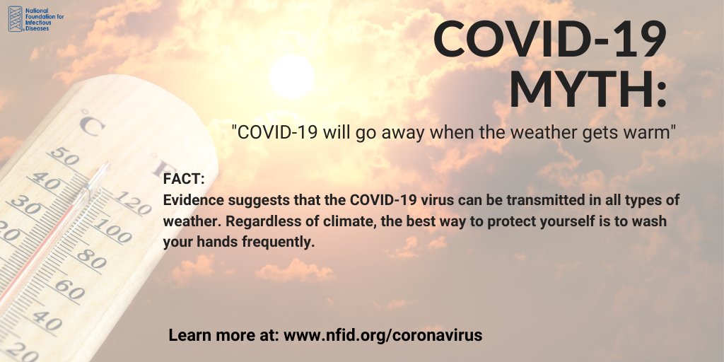 NFIDVaccines's tweet photo. A7: Evidence suggests that #COVID-19 can be transmitted in all types of weather, which is why #SocialDistancing and hand washing will continue to be important. Learn more at: https://t.co/DpjTtwou3O #AskReuters #StopTheSpread https://t.co/bj00qfrNNU