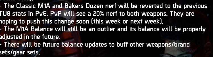 Destiny_CF's tweet photo. @LtBuzzLitebeer Looks like M1A will revert back to original damage numbers in PvE, 20% nerf in PvP. Good to hear. https://t.co/kdI5FqN9gq