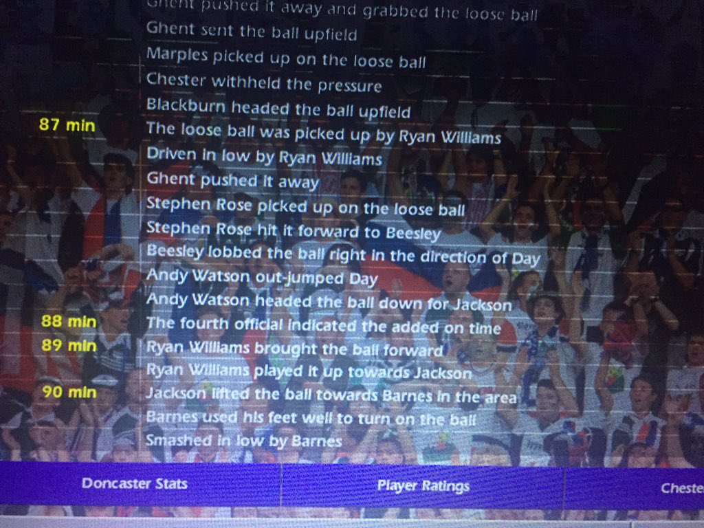 Donny throw the kitchen sink at it - they’re top of the table going into the match, with most goals scored, at home to bottom of the table Chester (who have conceded most goals!) and they want the title. A lot can happen in four minutes...  #cm0102therace