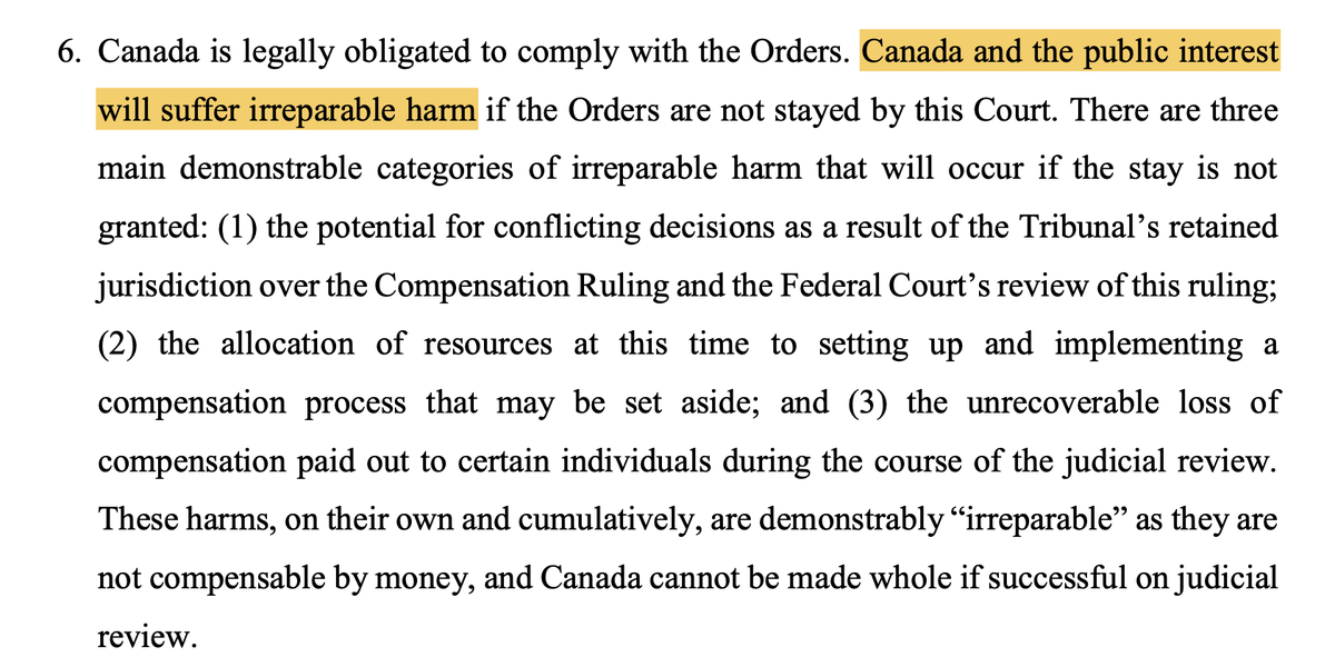 In fact,  @Carolyn_Bennett's lawyers argued that Canada would suffer *irreparable harm* if it had to do the same for approximately $6 Billion.