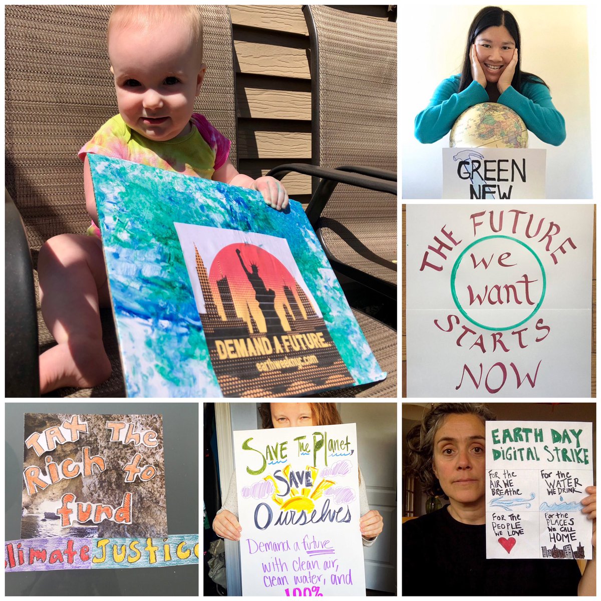 sunrisemvmtnyc's tweet photo. Check out some of the signs for #EarthWeekNYC! @NYGovCuomo @SenSchumer: New Yorkers want a #GreenNewDeal, to #TaxTheRich &amp; #ClimateJustice. If we’ve learned anything from #Covid_19, it’s that ignoring science is deadly. Are you listening? https://t.co/H52iuVpGJ3
